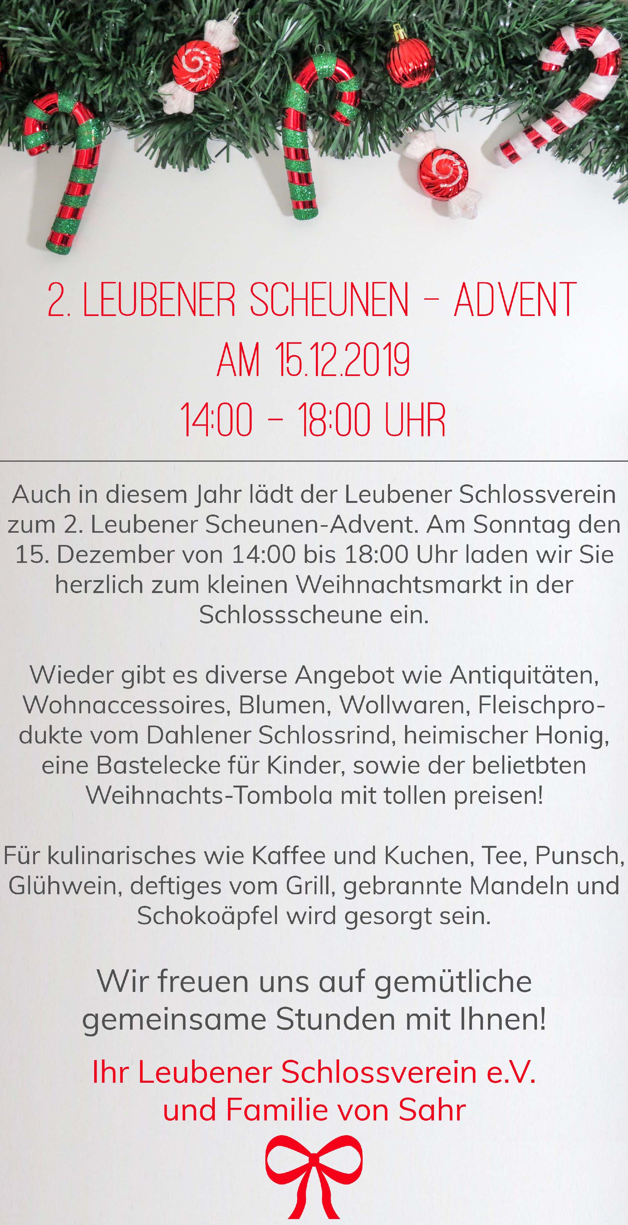 Einladung zum zweiten Scheunen-Advent am 15.12.2019